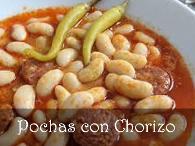 Pochas con chorizo, menu del día restaurante Rio Miño